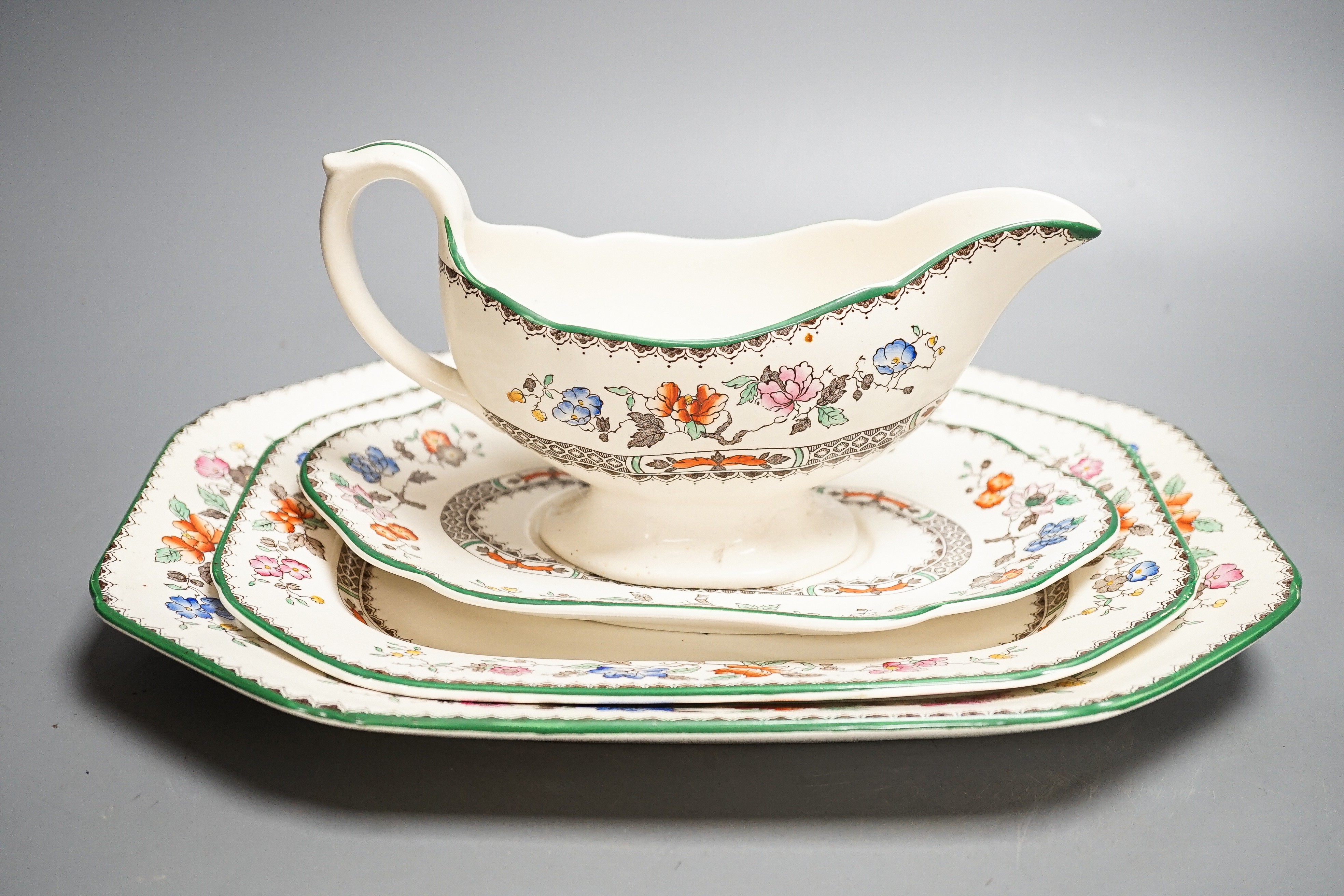 A Copeland earthenware dinner, tea and coffee service, Chinese rose pattern